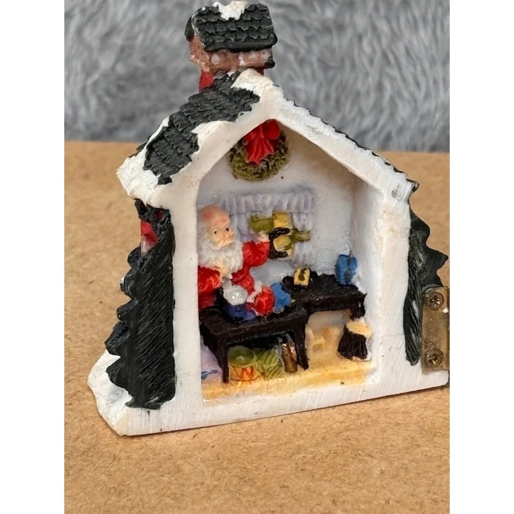 Carol Wright Gifts Miniature Hinged Christmas Santa Workshop Cottage Figurine